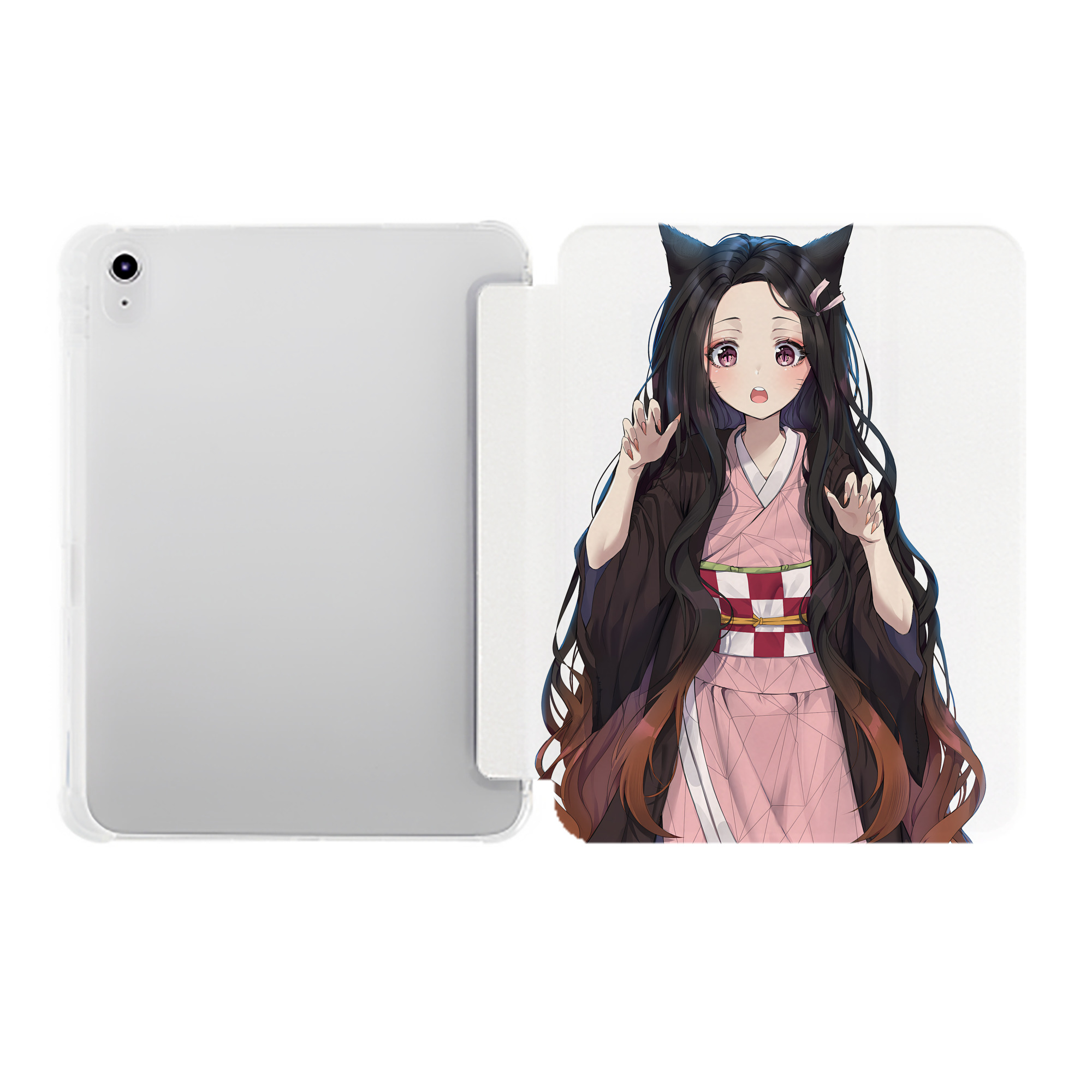 （画像用） 鬼滅の刃（きめつのやいば）竈門 禰󠄀豆子／かまど ねずこ Kamado Nezuko IPad ケース ペン収納付き 三つ折りスタンド PUレザー×シリコン 対応機種9.5/10.5/10.9インチ